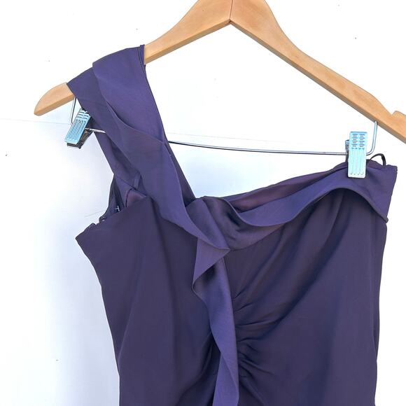 Alberta Ferretti Cocktail Mini Dress One Shoulder Plum Purple Grape 6 Silk - Picture 8 of 10